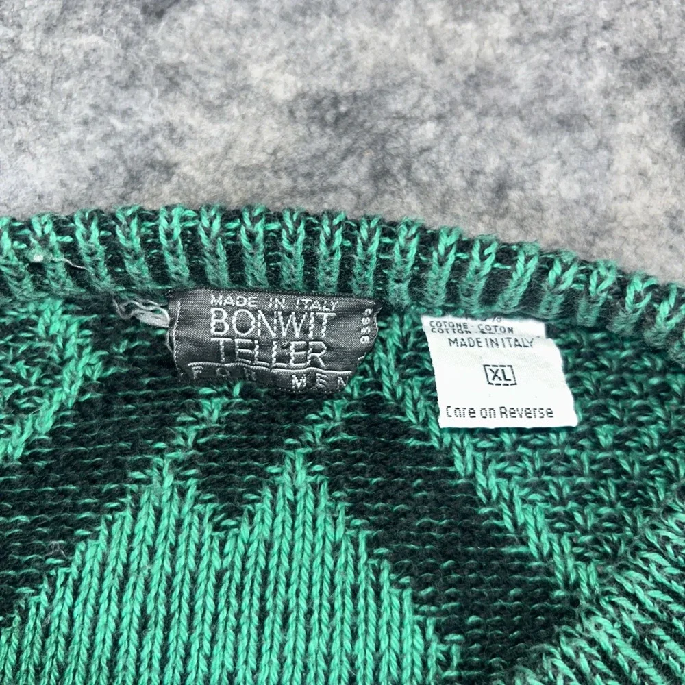Vintage Bonwit Teller Men's XL Knit Sweater Green Long Sleeve‎ Crewneck Grandpa